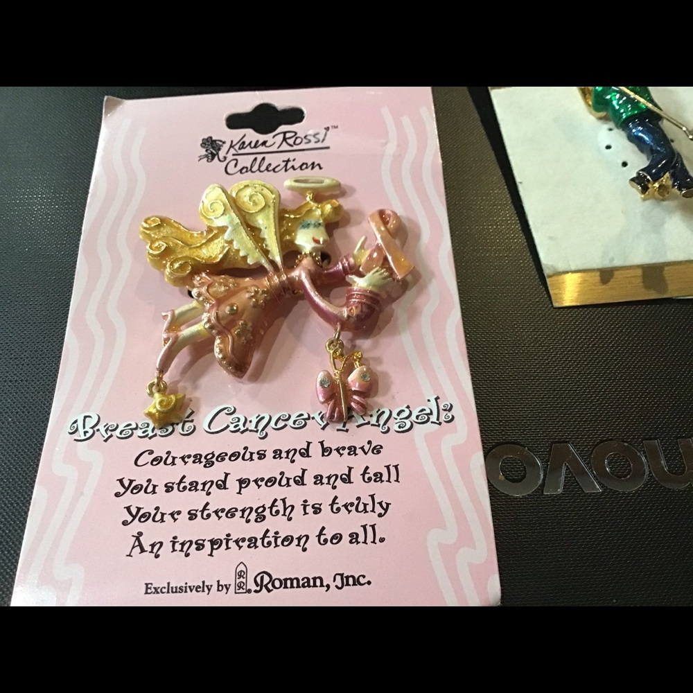 Karen Rossi angel pin breast cancer pink ribbon